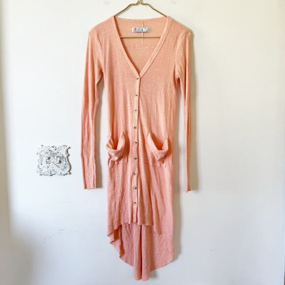 Free People Beach Bonita Ribbed Cardigan Dress Coverup in Peach M - Picture 4 of 11